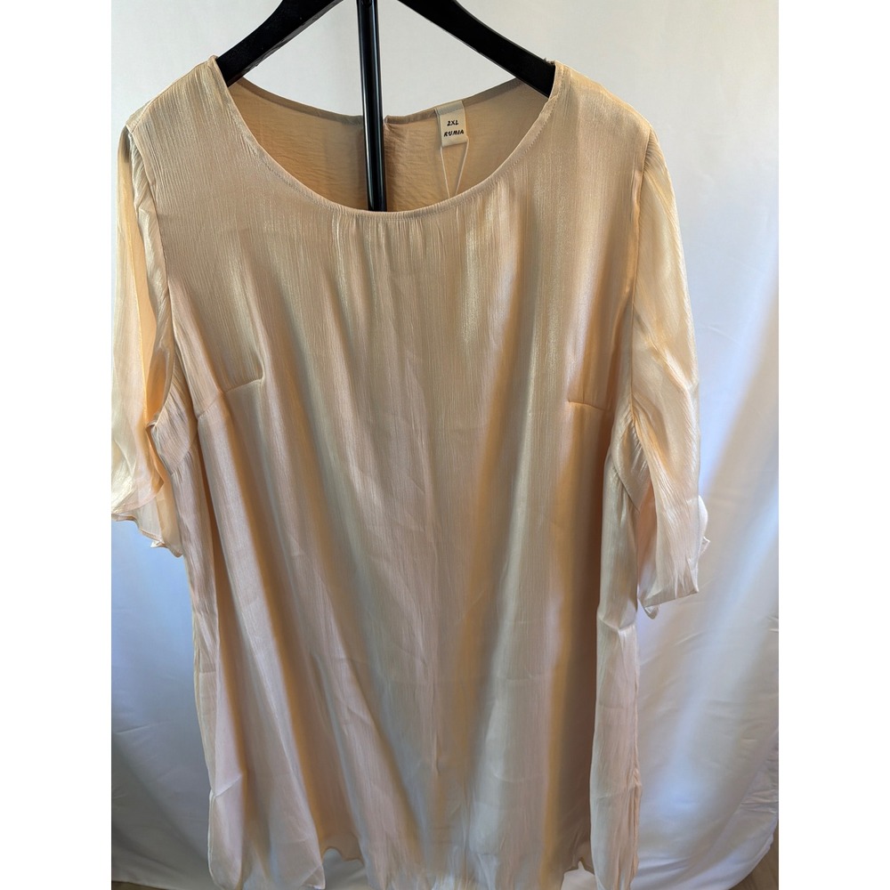 Rumia Women 2XL Champagne Beige Shimmer Satin Flutter Sleeve dress NWT